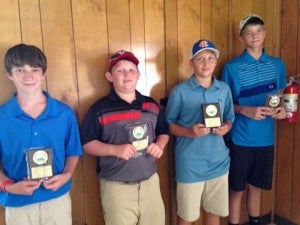 The top finishers in the boys 12- to 13-year-old division of the recent Piedmont Junior Golf Tournament at Briery Country Club included, from left, Dalton Lockridge (fourth place), Devin Farrar (third), J. Roberts (second) and Jackson Moseley (first).